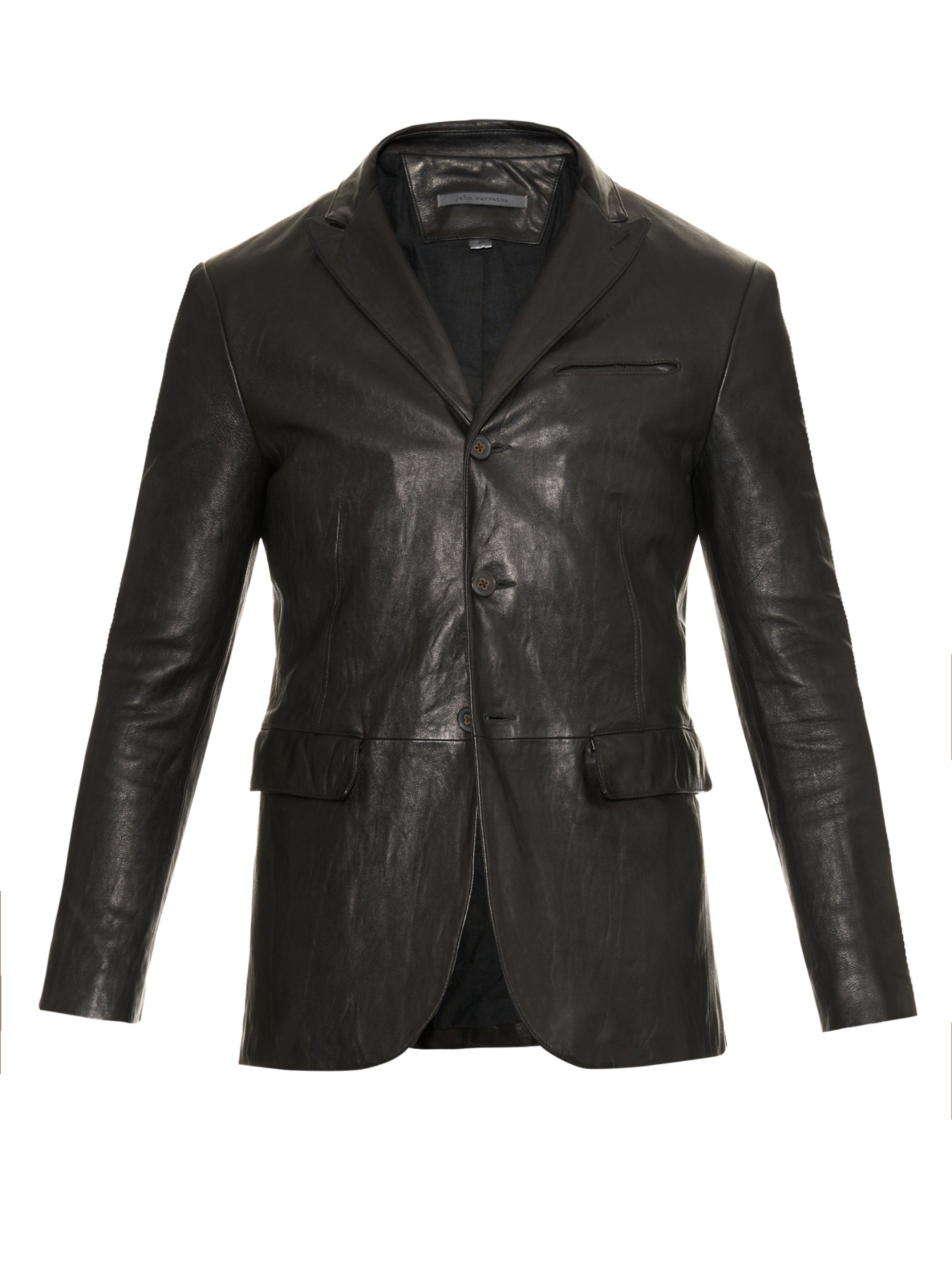 John Varvatos Peaked-Lapel Leather Blazer in Black for Men | Lyst