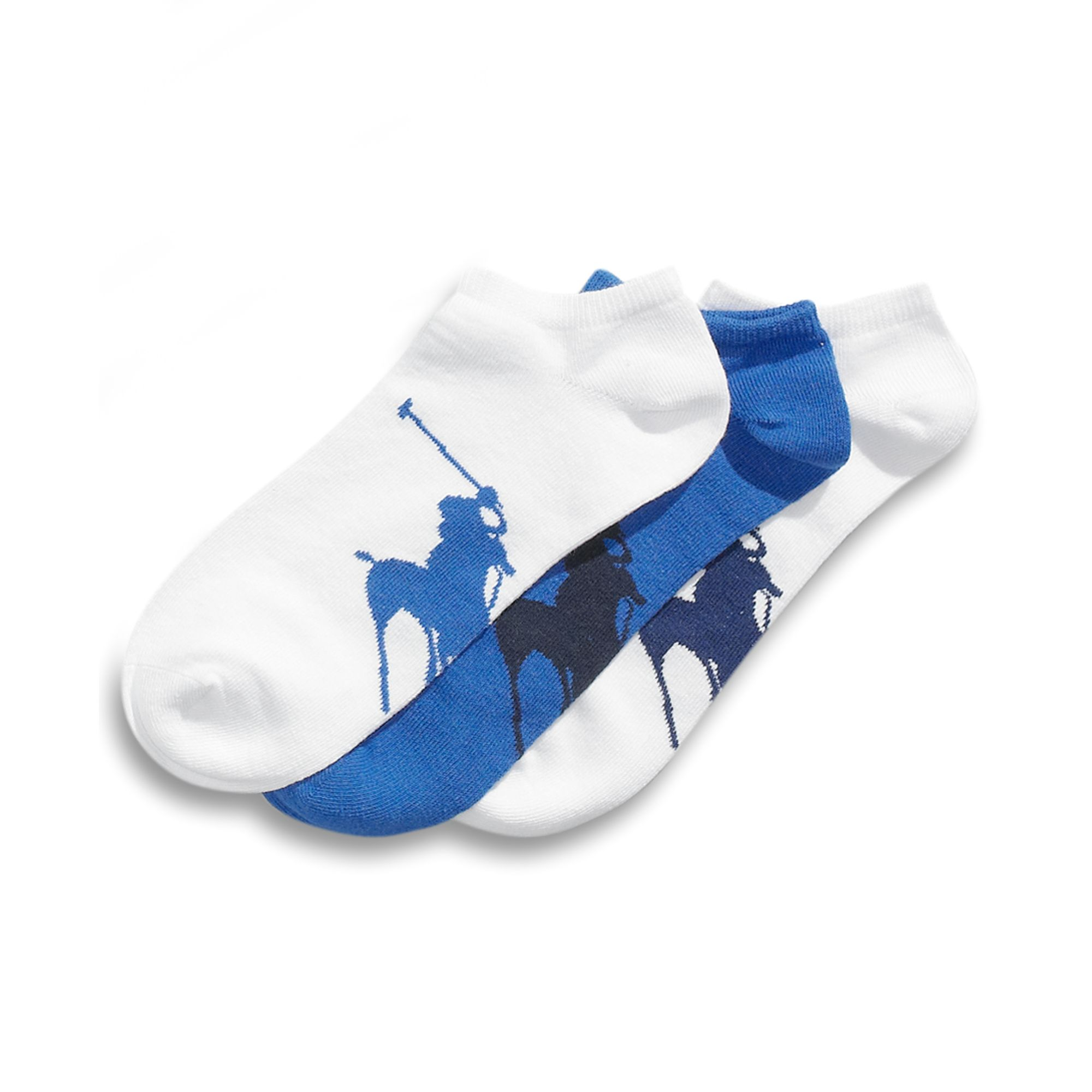 Polo Ralph Lauren Cotton Socks, Athletic Big Polo Player Sole Socks 3 Pack in Black (White) for