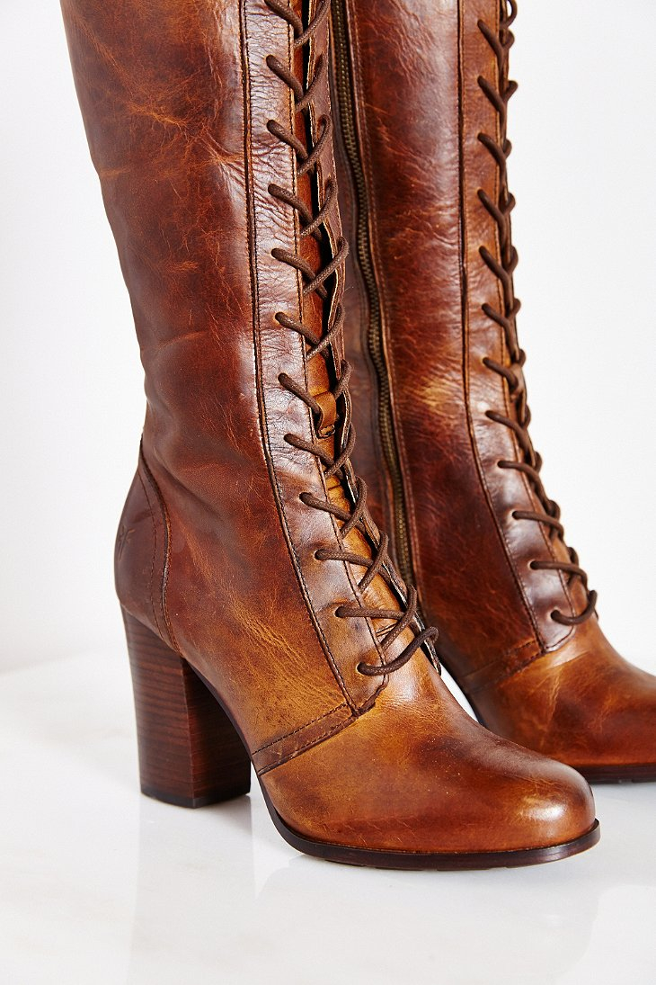 Frye Parker Lace Up Tall Boot In Tan Brown Lyst