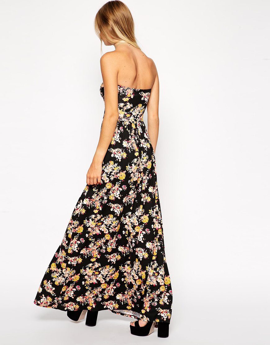 Asos tall Exclusive Floral Bandeau Maxi Dress in Multicolor (Multi) | Lyst