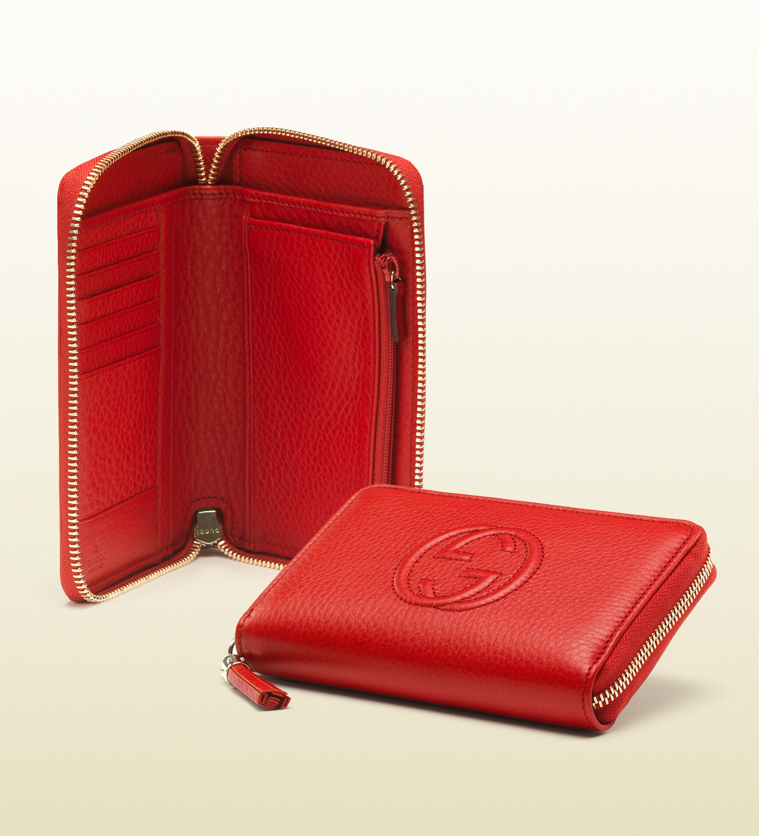 Gucci Soho Red Leather Medium Zip Around Wallet | Lyst