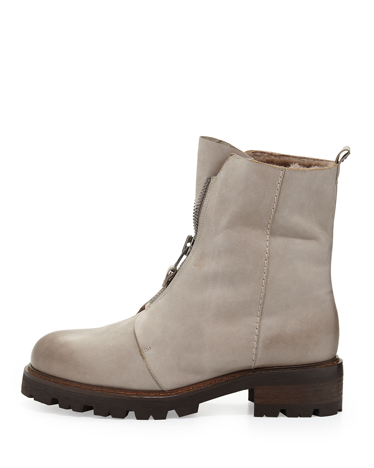 Henry Beguelin Zipfront Midcalf Furlined Boot in Gray