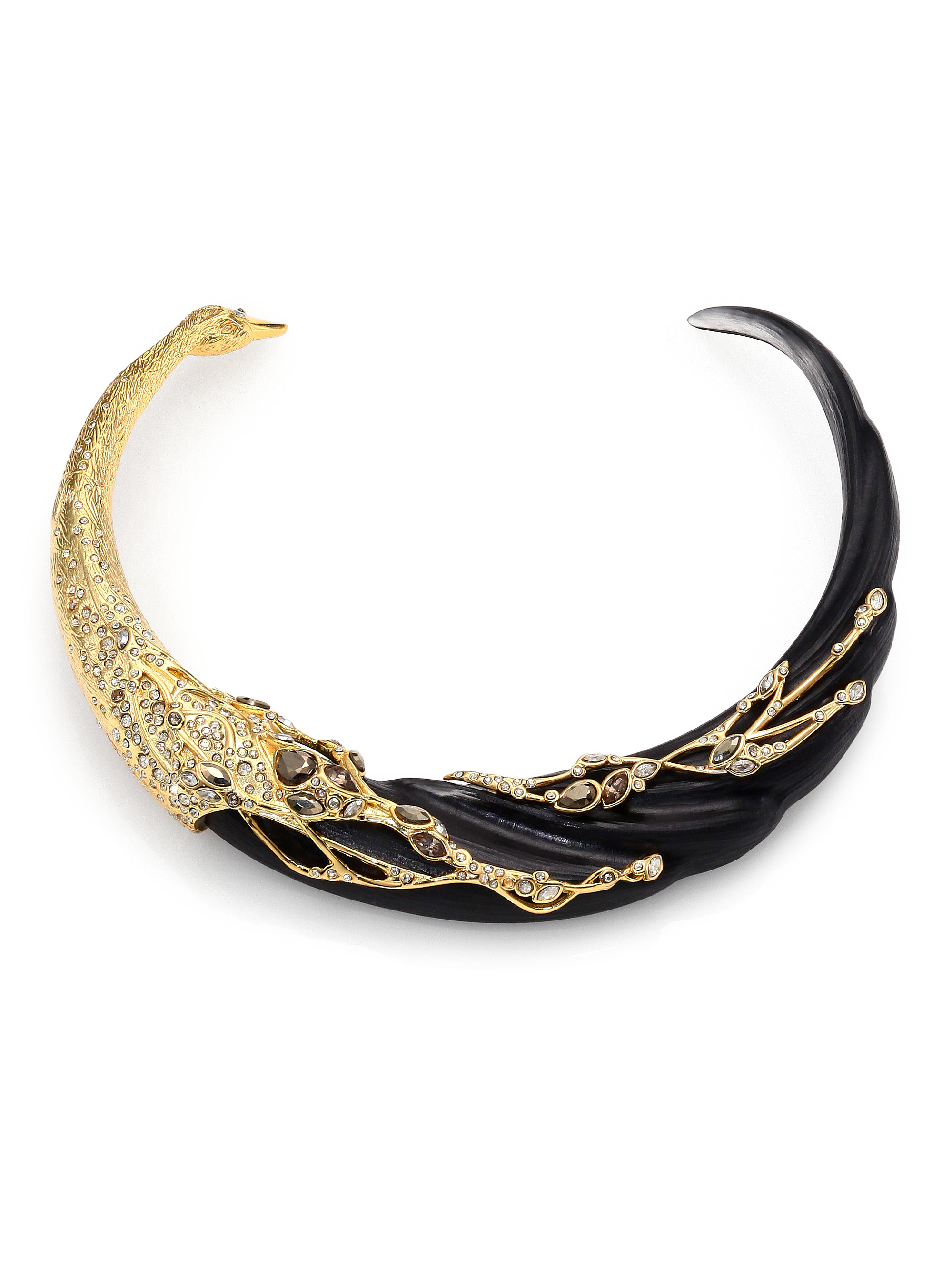Alexis Bittar Imperial Lucite & Crystal Swan Collar Necklace/Black in ...