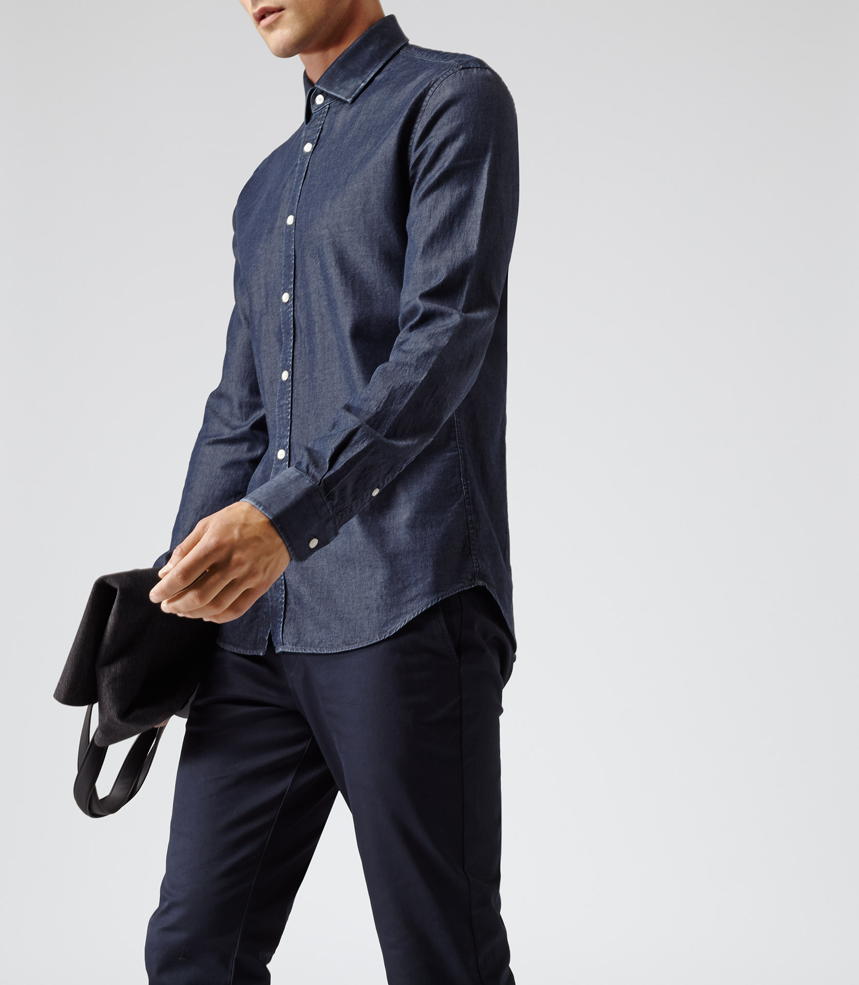 Reiss Rhodes Slim-Fit Chambray Shirt in Navy (Blue) for Men - Lyst