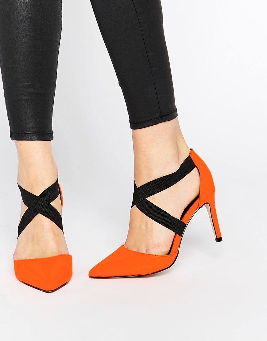 ASOS Leather Sterling Pointed Heels - Orange Patent/black | Lyst