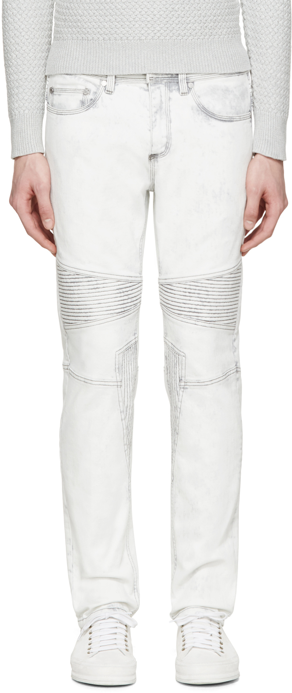 Neil Barrett Denim Off-white Bleached Biker Jeans for Men - Lyst