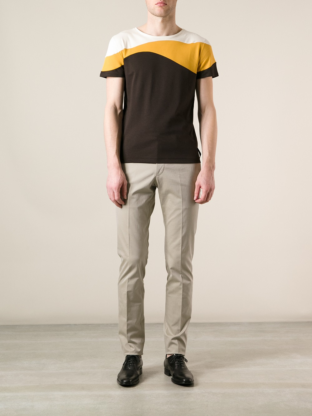 Fendi Colour Block Tshirt in Brown (Yellow) for Men - Lyst