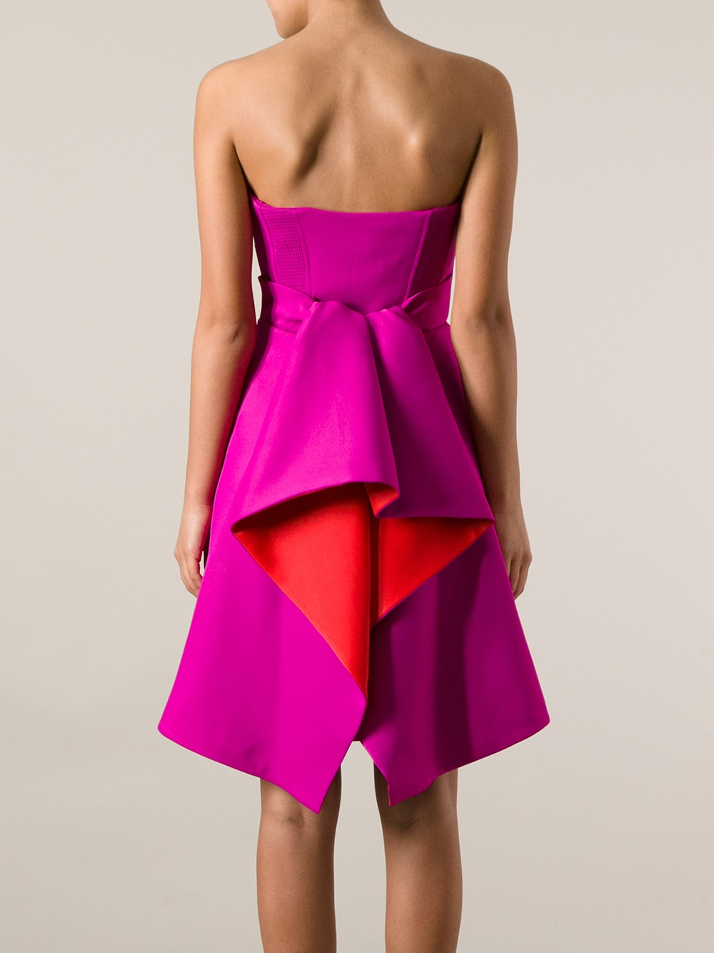 halston violet strapless crepe gown