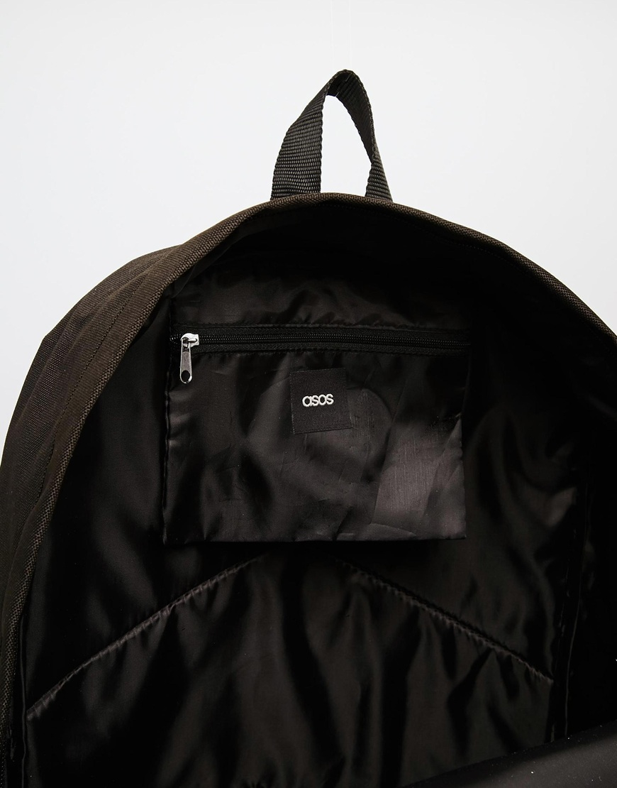 asos backpack in black with faux leather trim in black for lyst asos backpack in black with faux leather trim in black for lyst