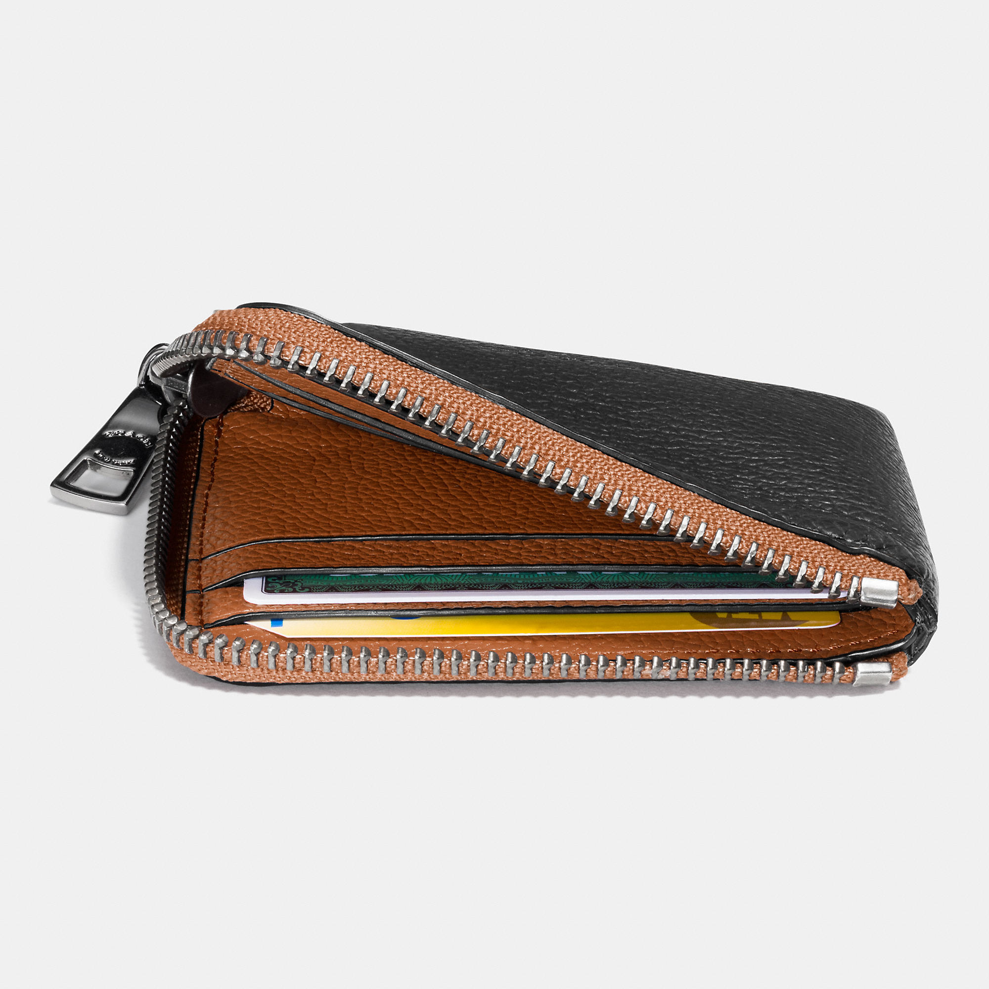 COACH Half Zip Wallet In Pebble Leather in Black for Men | Lyst