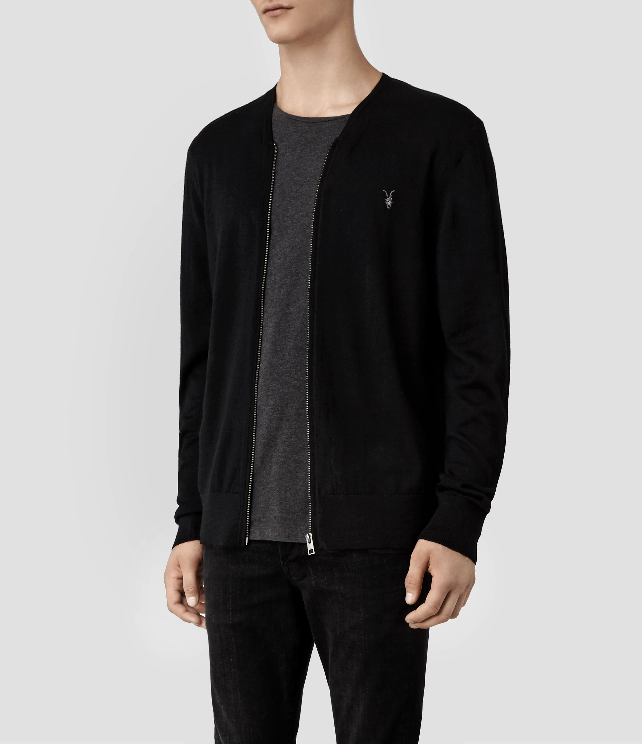 AllSaints Mode Merino Zip Cardigan in Black for Men - Lyst