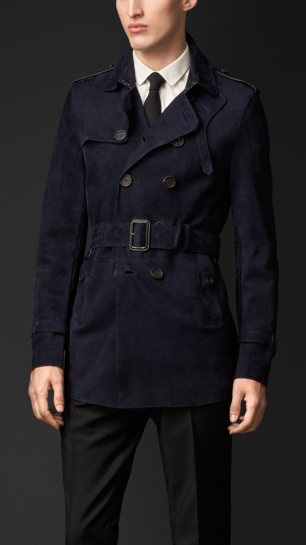 Burberry Suede Trench Coat in Blue for Men - Lyst