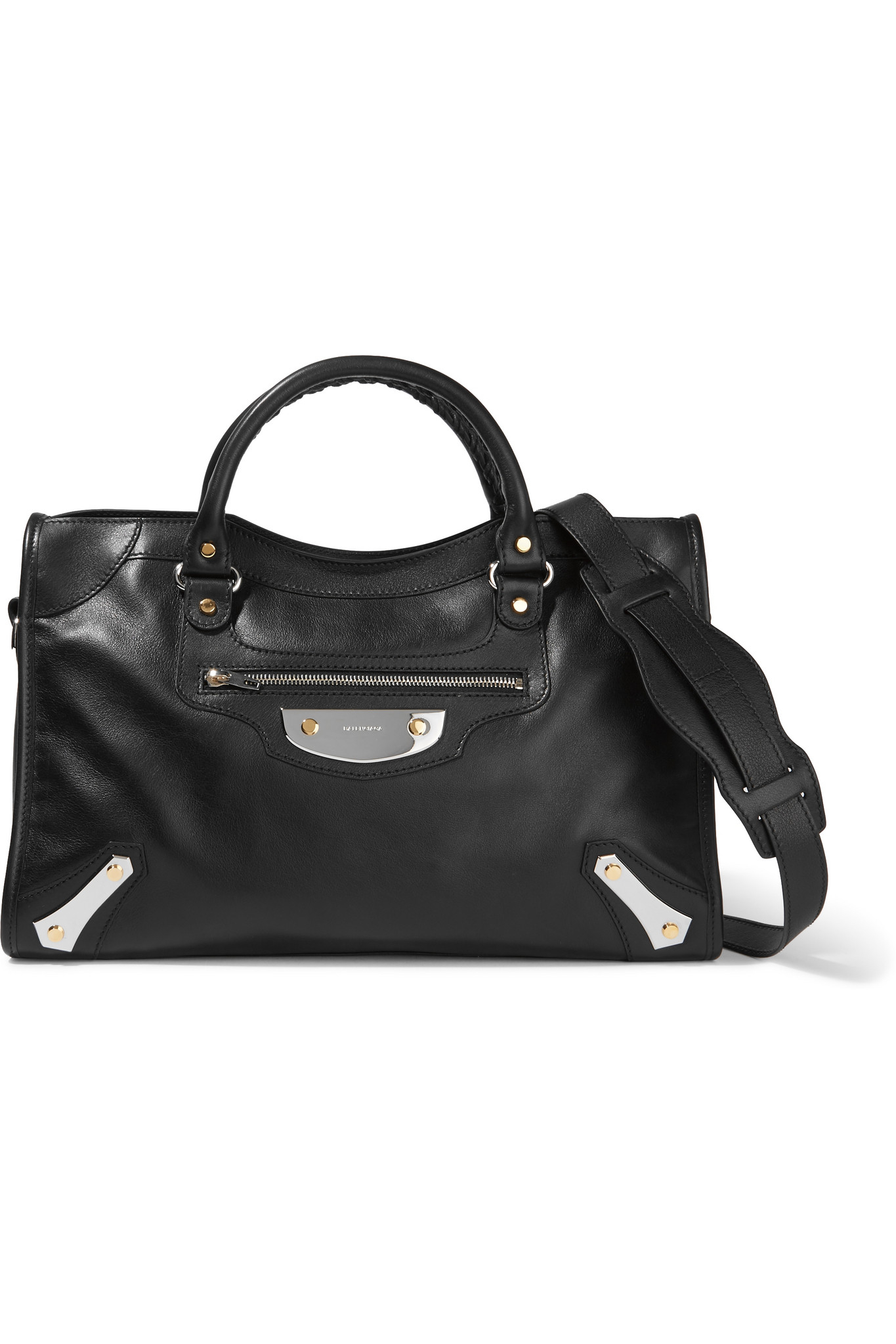 Balenciaga Metal Plate City Leather Shoulder Bag in Black - Lyst
