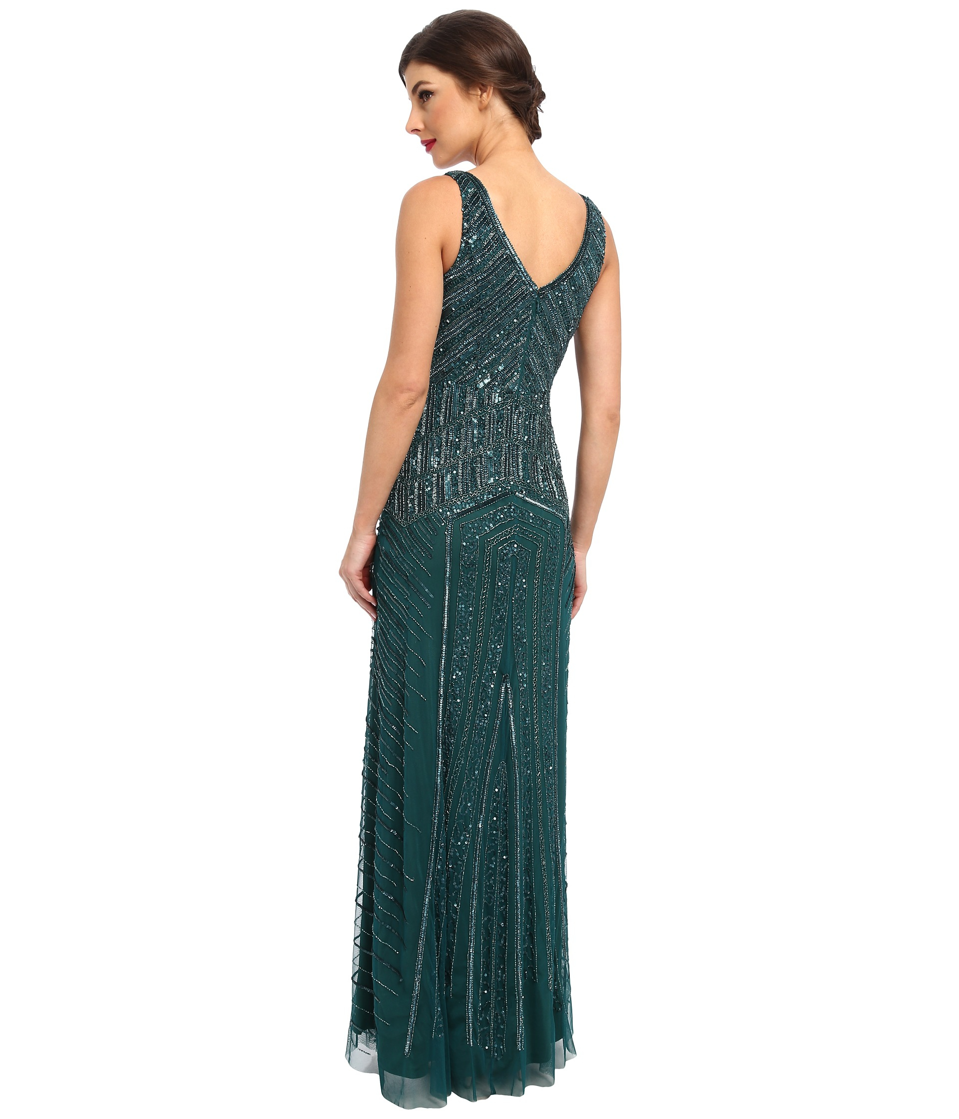 Adrianna papell Long Beaded Dress in Green | Lyst