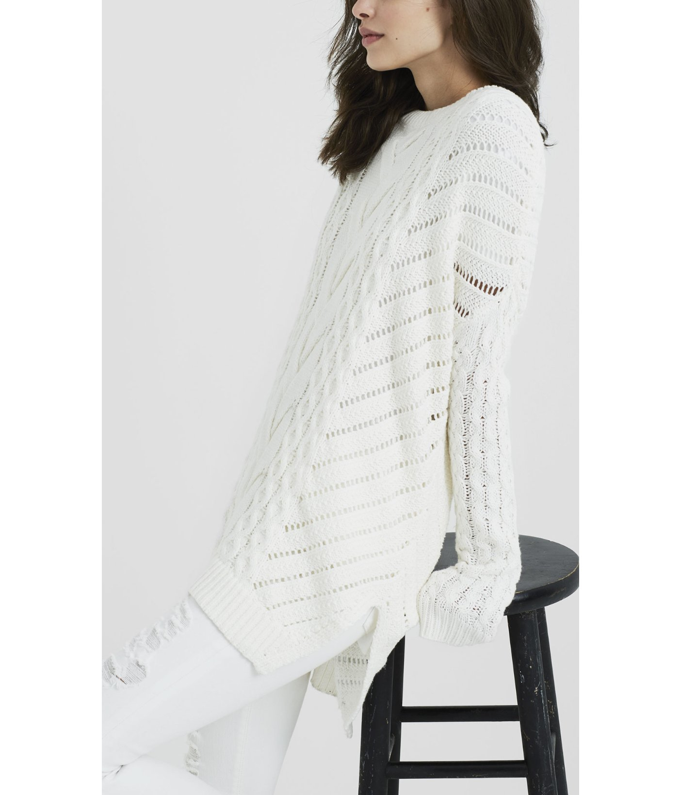 Express Oversized Open Cable Knit Tunic Sweater in Soft Ivory (White) - Lyst