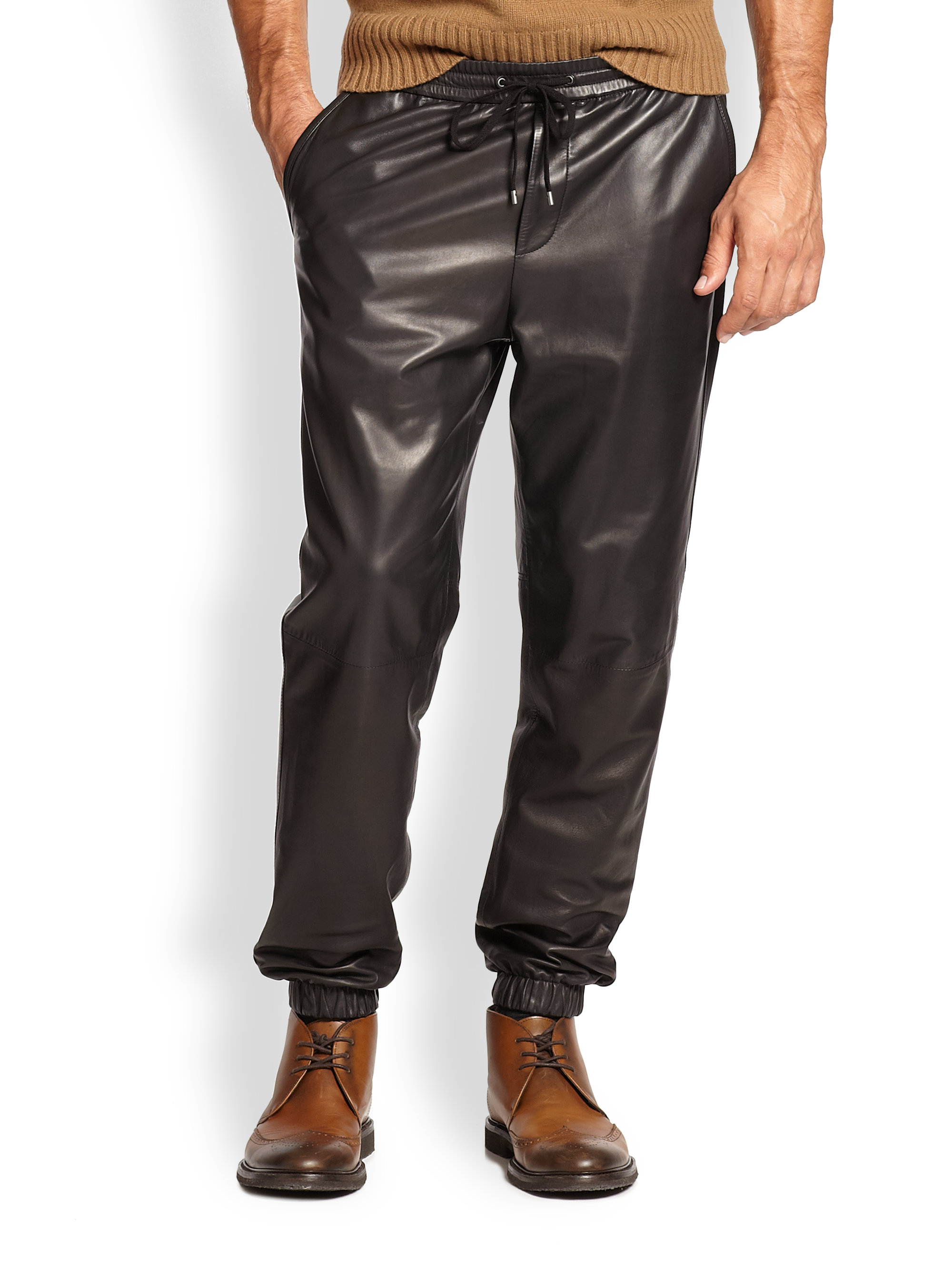 Vince Leather Jogger Pants in Black for 
