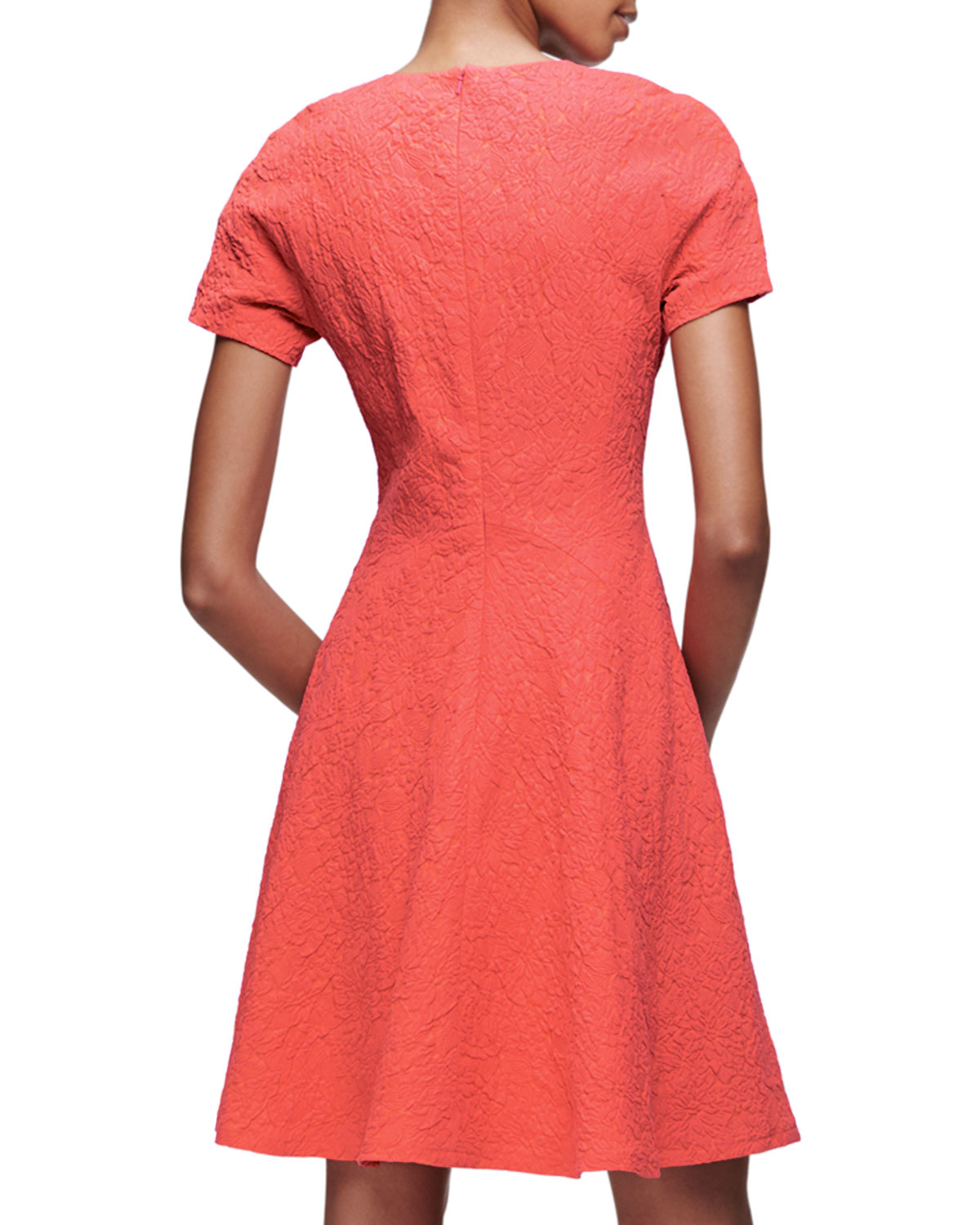 Lela rose Short-sleeve Matelasse Fit-&-flare Dress in Pink | Lyst