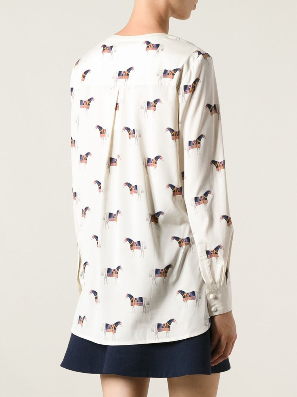 Tory Burch Horse Print Blouse in Natural Lyst