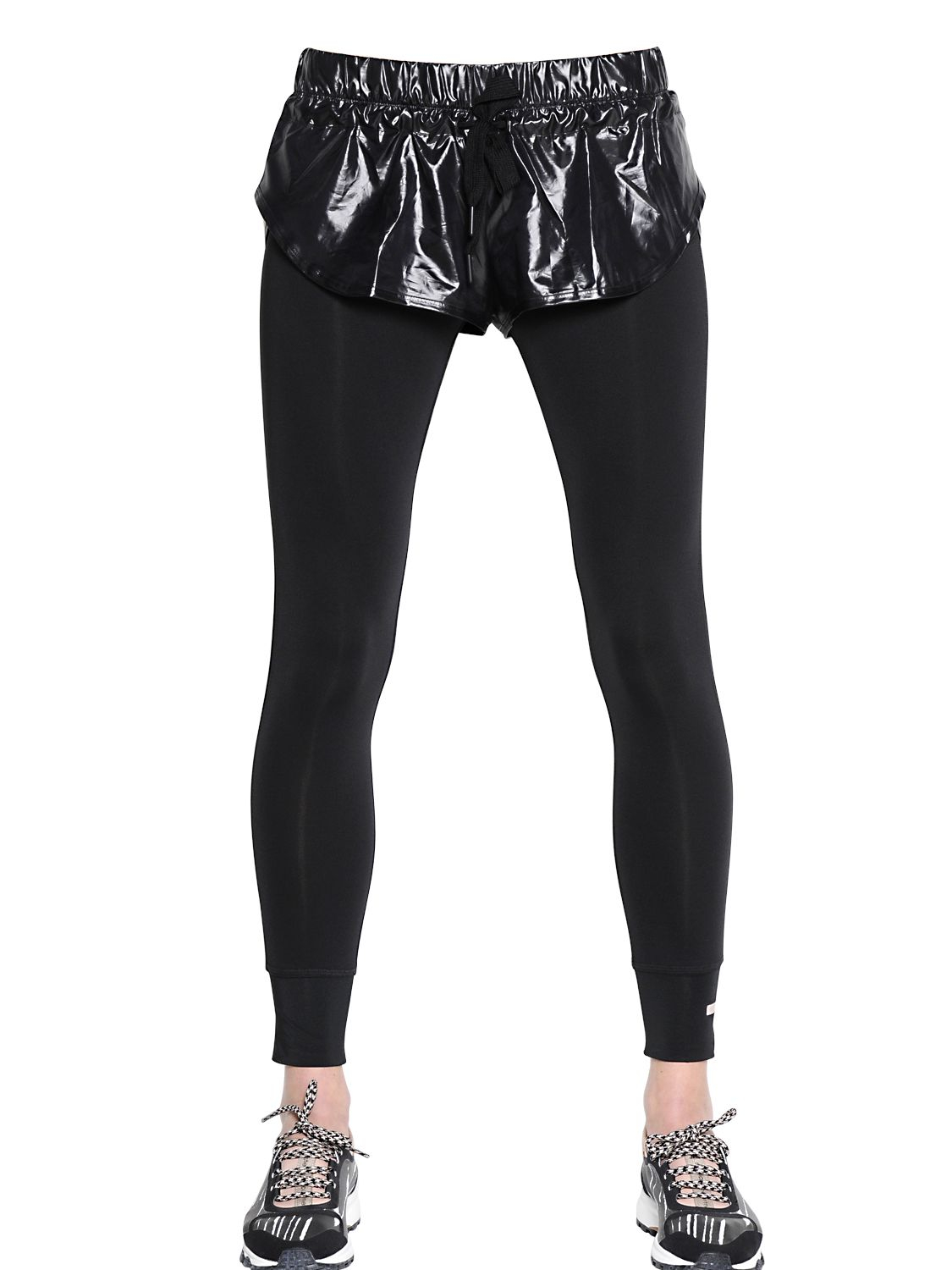 En el nombre densidad Nabo adidas By Stella McCartney Shiny Nylon Shorts & Microfiber Leggings in  Black | Lyst