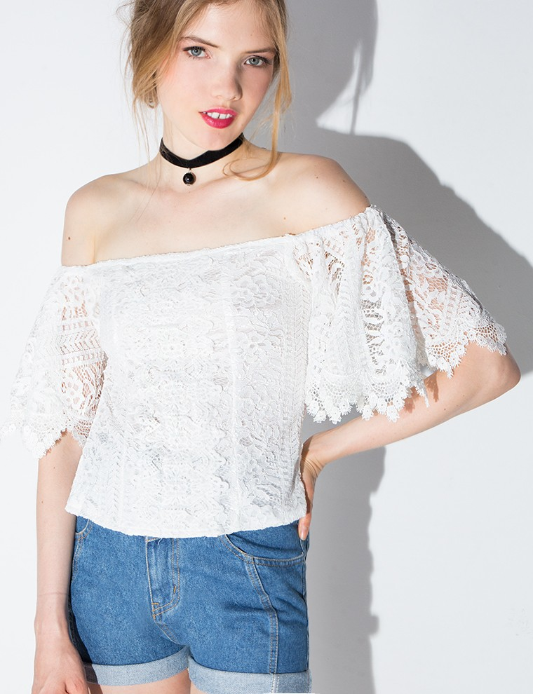 Lyst - Pixie Market Lace Bell Sleeve Off The Shoulder Top in White