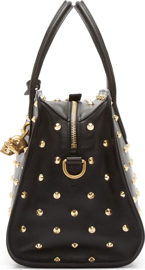 Lyst - Alexander Mcqueen Black Leather Gold Studded Skull Padlock Bag ...