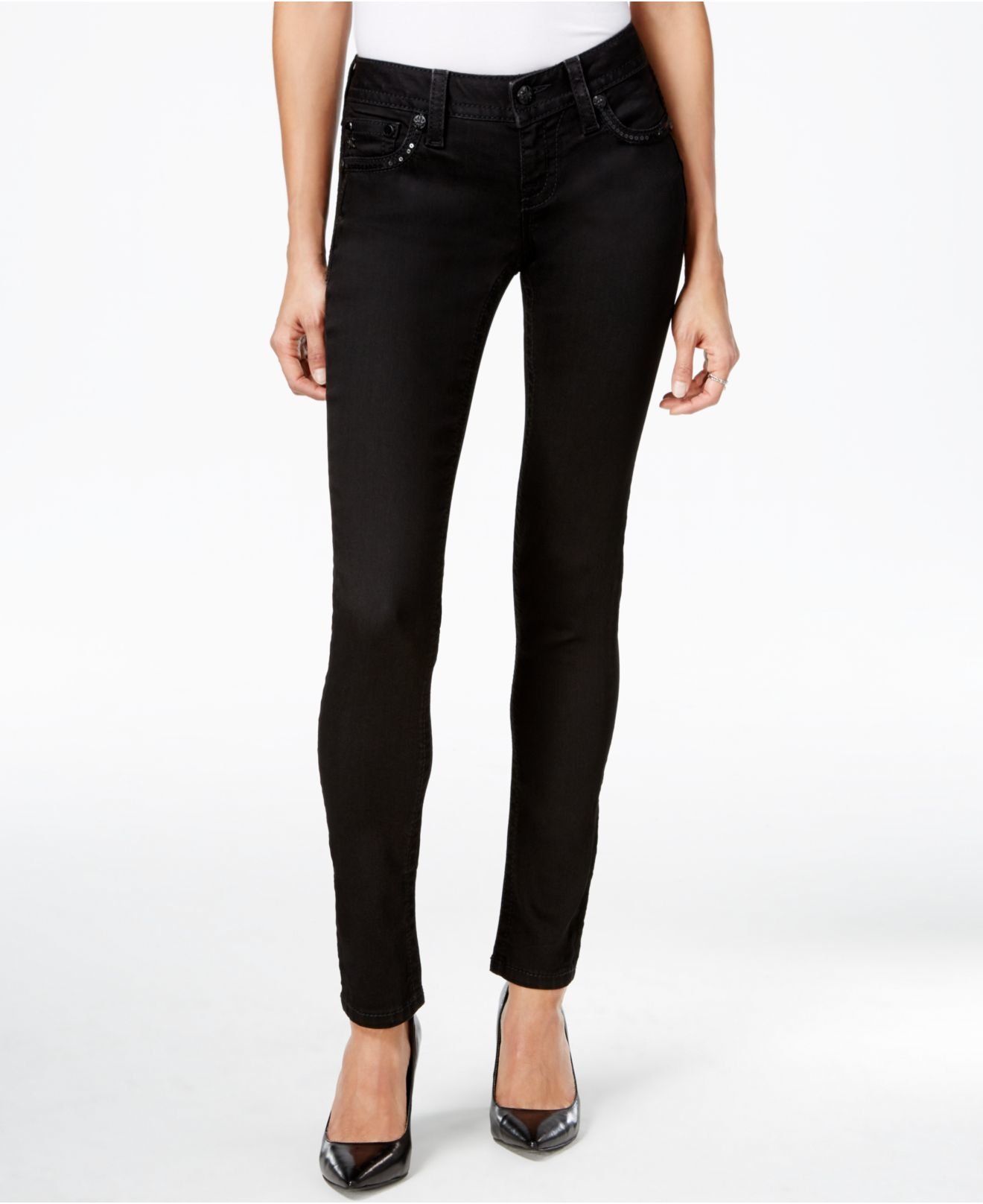 Miss Me Embellished Skinny Black Wash Jeans | Lyst