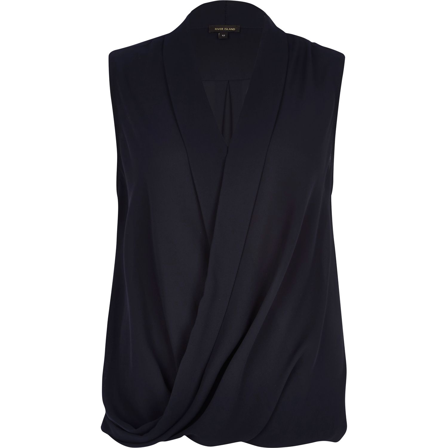 River Island Navy Sleeveless Wrap Blouse in Blue | Lyst