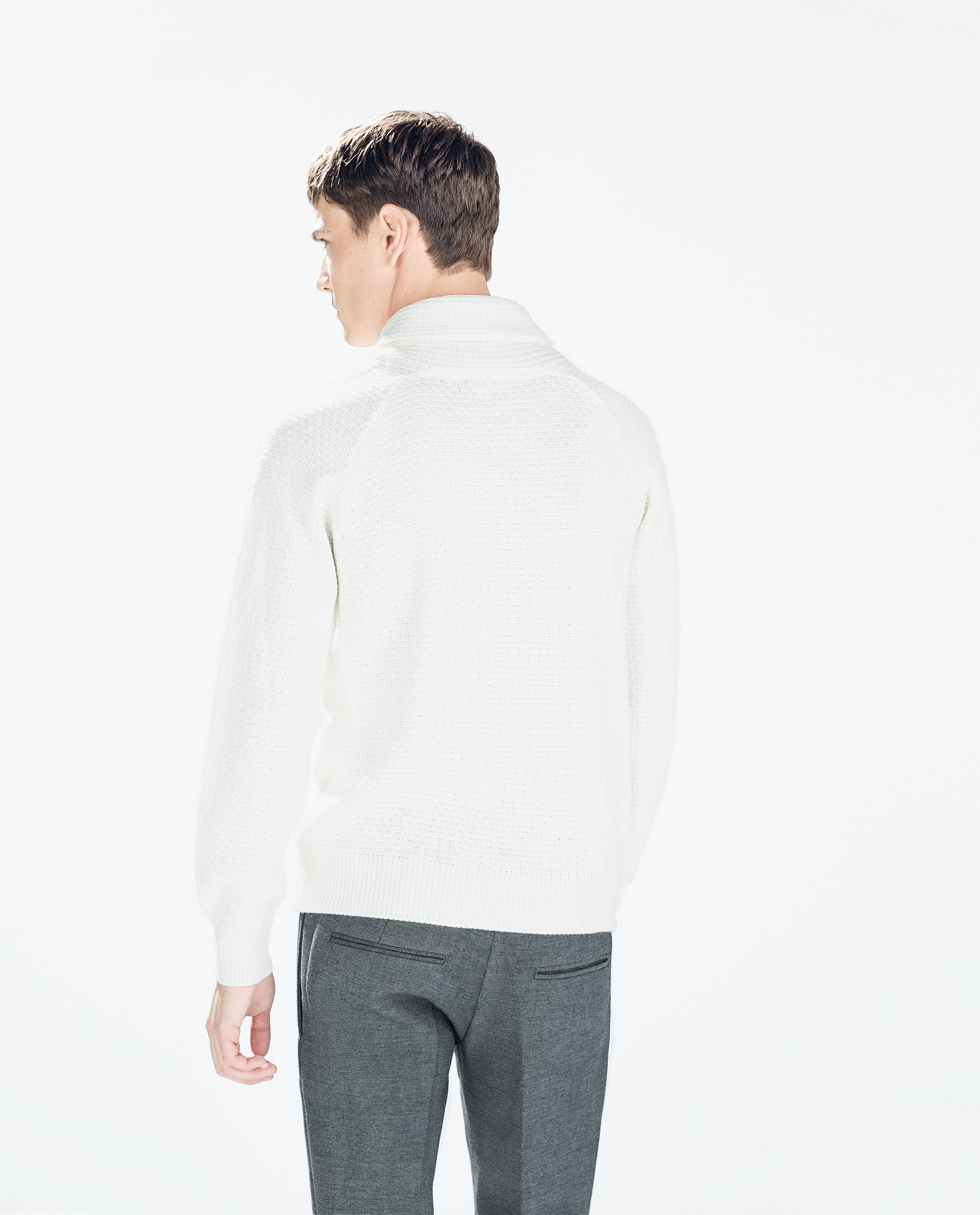 Zara Cable Knit Sweater With Shawl Collar in White for Men (Ecru) | Lyst
