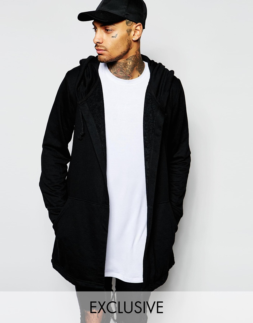 long black hooded cardigan mens