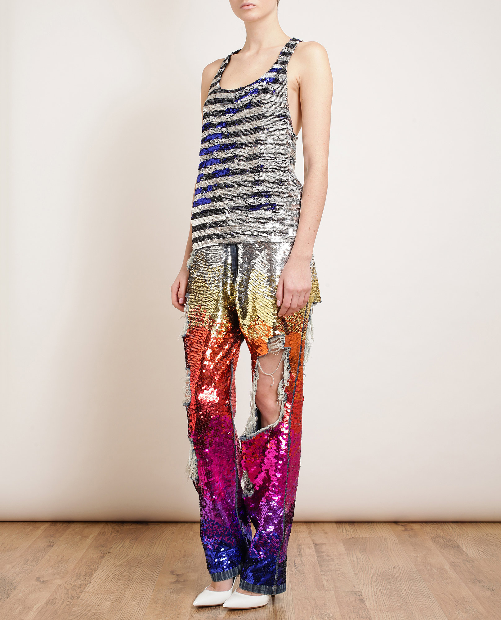 distressed sequin denim jeans