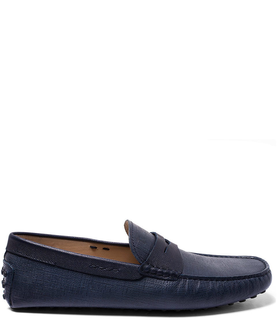 tods blue leather loafers