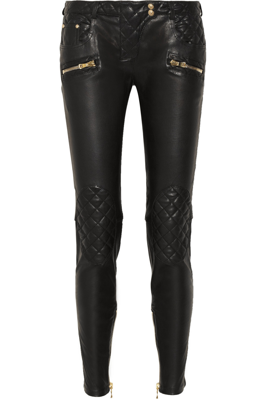 Balmain Quilted Leather Skinny Pants in Black - Lyst