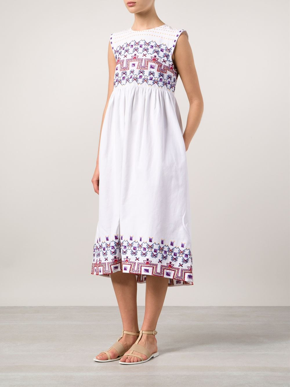 SUNO Empire-Waist Maxi Dress in White - Lyst