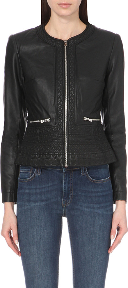 French Connection Diamond-stitch Faux-leather Jacket in Black | Lyst