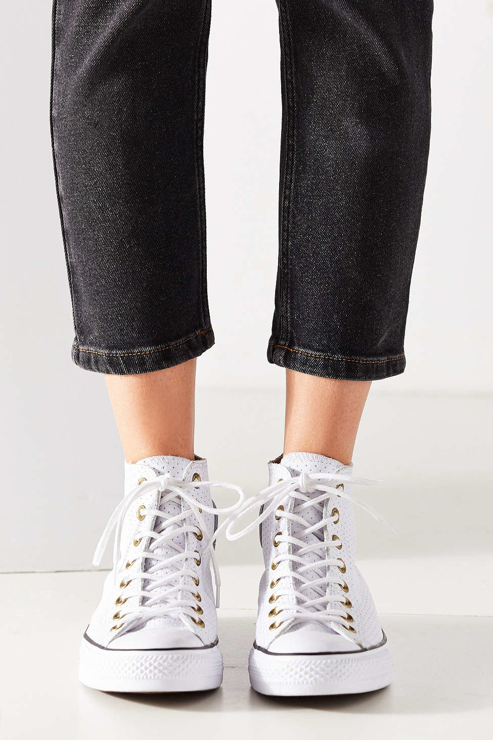 Converse Chuck Taylor Perforated Leather Sneaker in White | Lyst