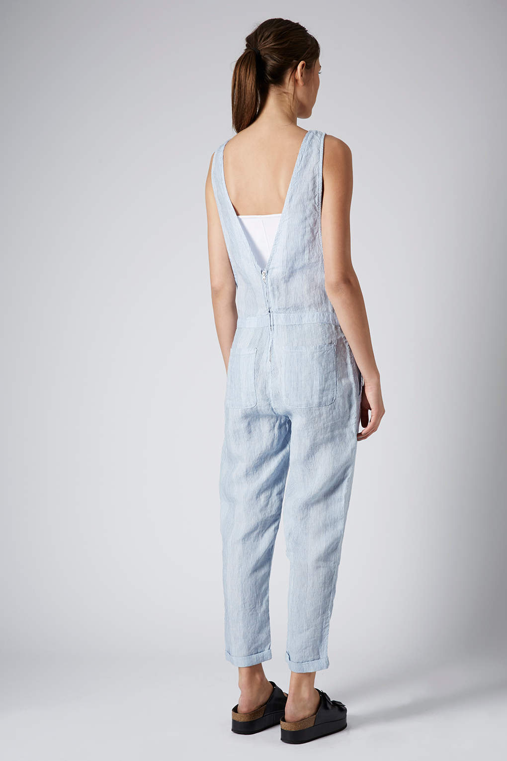 blue linen overalls