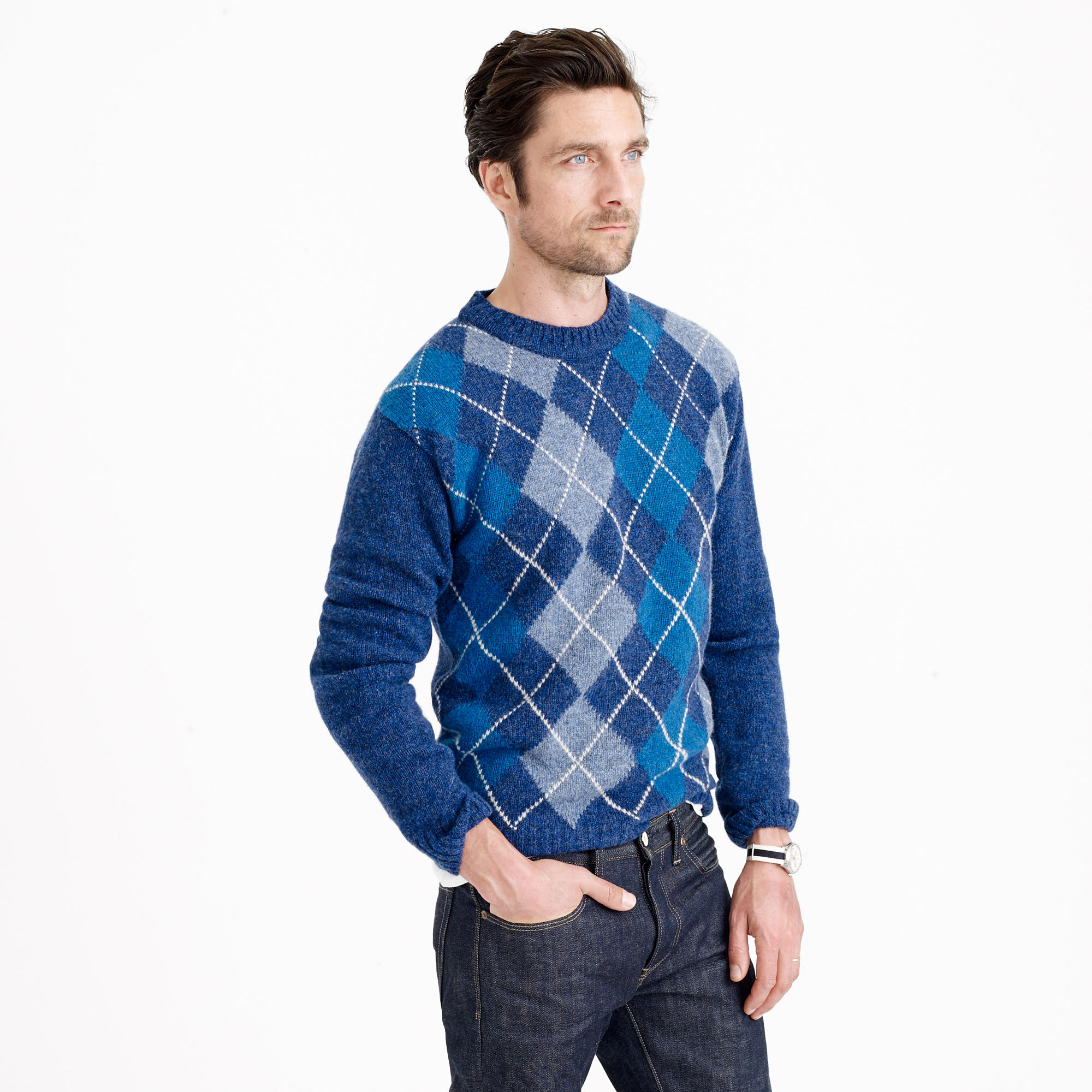 blue argyle sweater