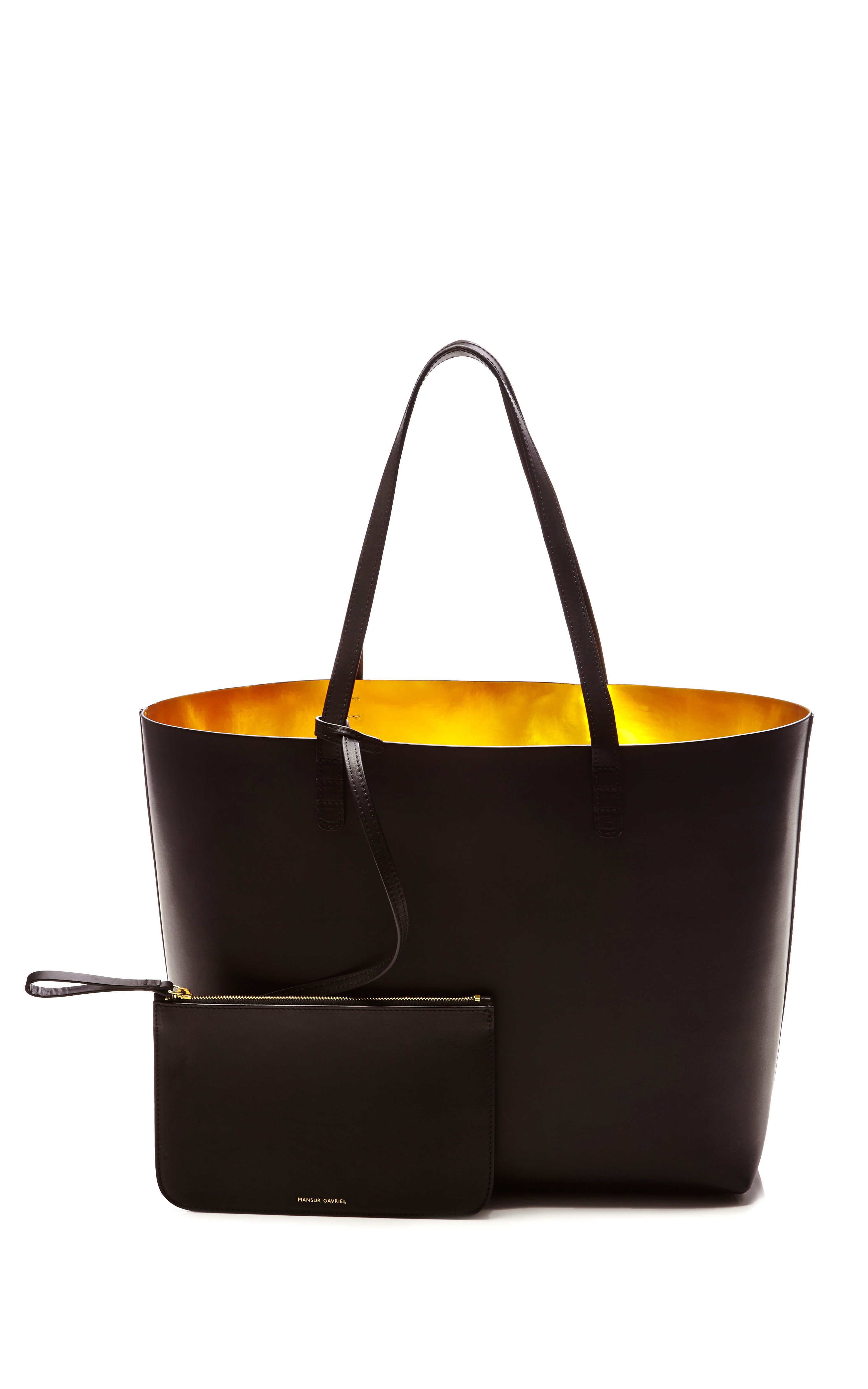 Mansur Gavriel Large Tote in Black with Gold Interior