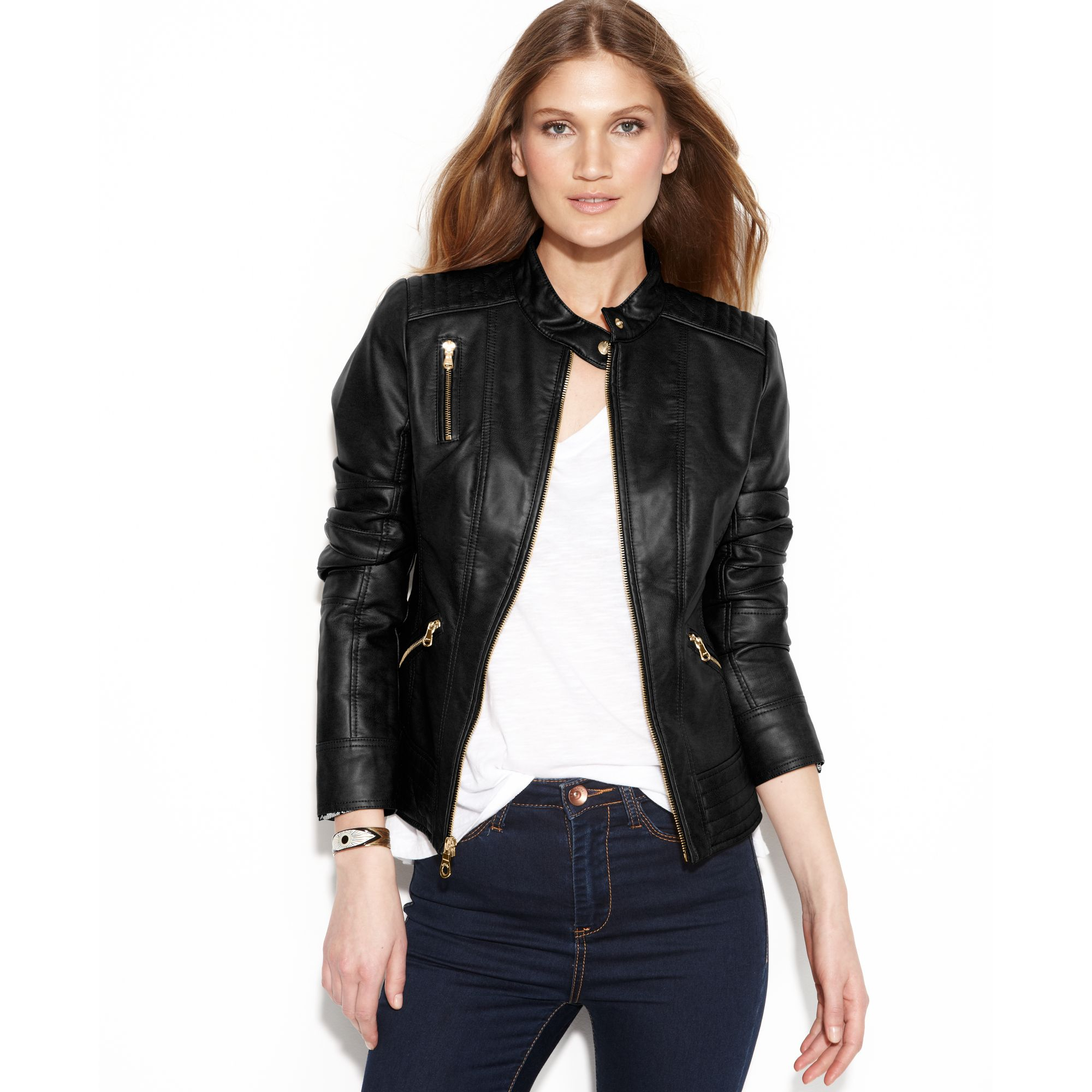 black leather jacket guess