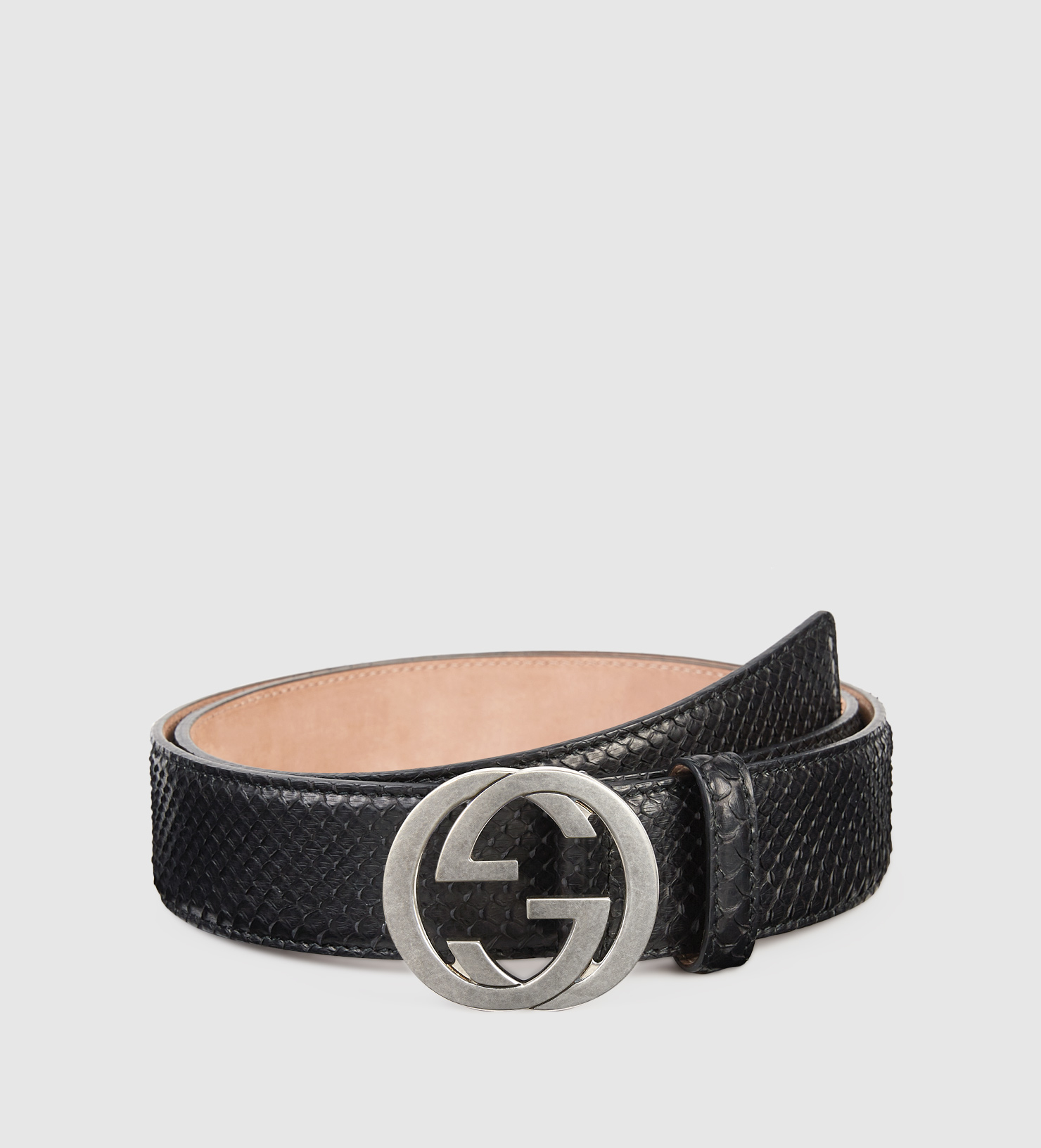 gucci curved snakeskin belt