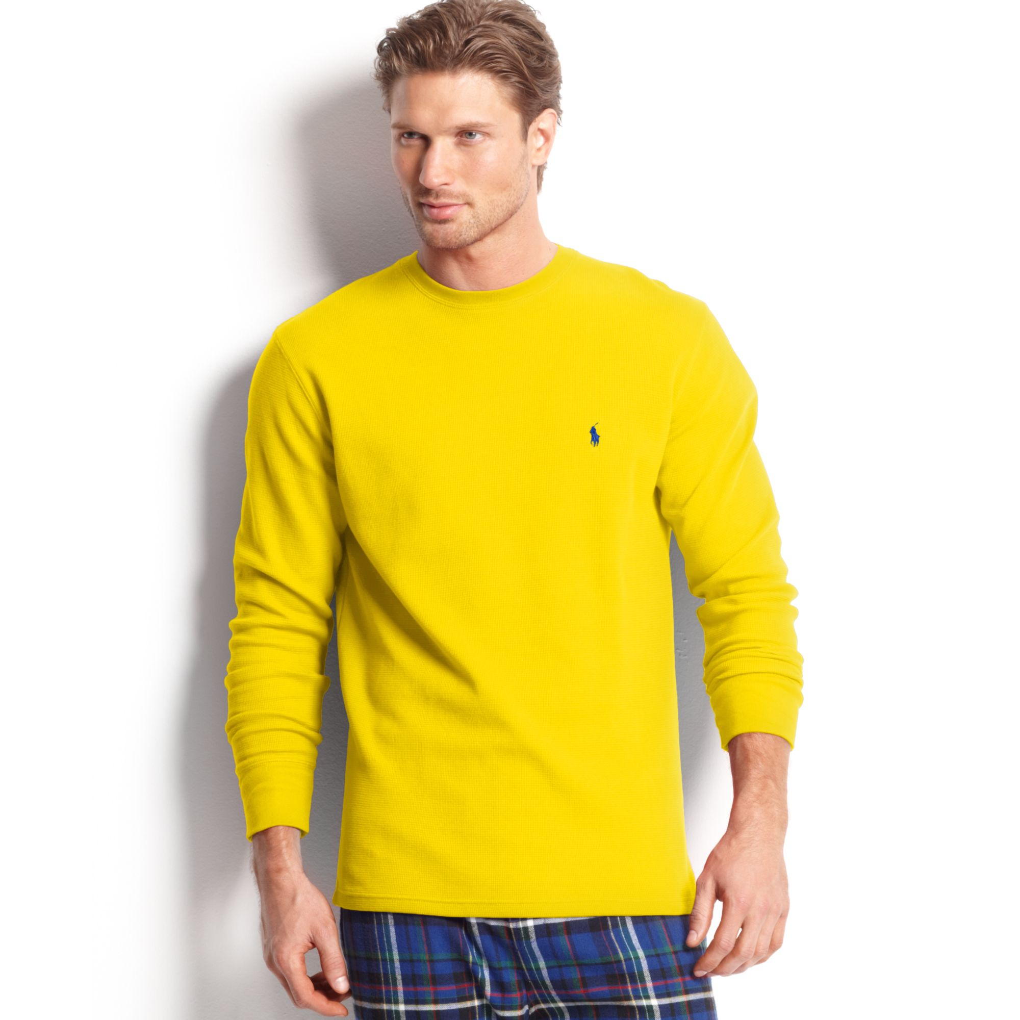 Ralph Lauren Long Sleeve Crew Neck Waffleknit Thermal Tshirt in Yellow for  Men - Lyst