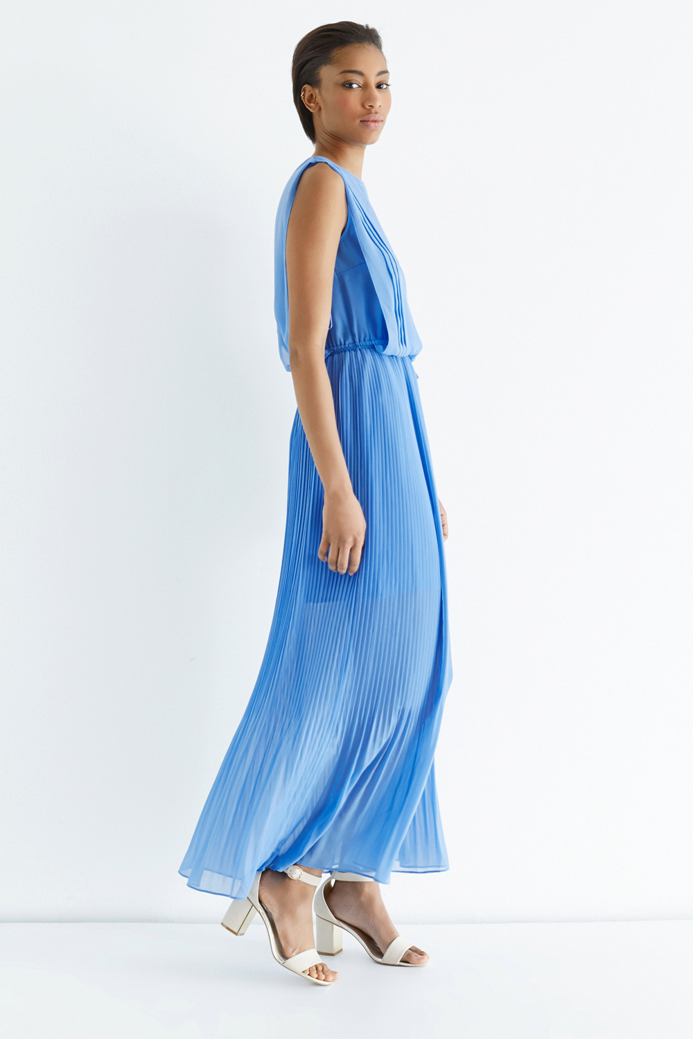 oasis blue pleated dress
