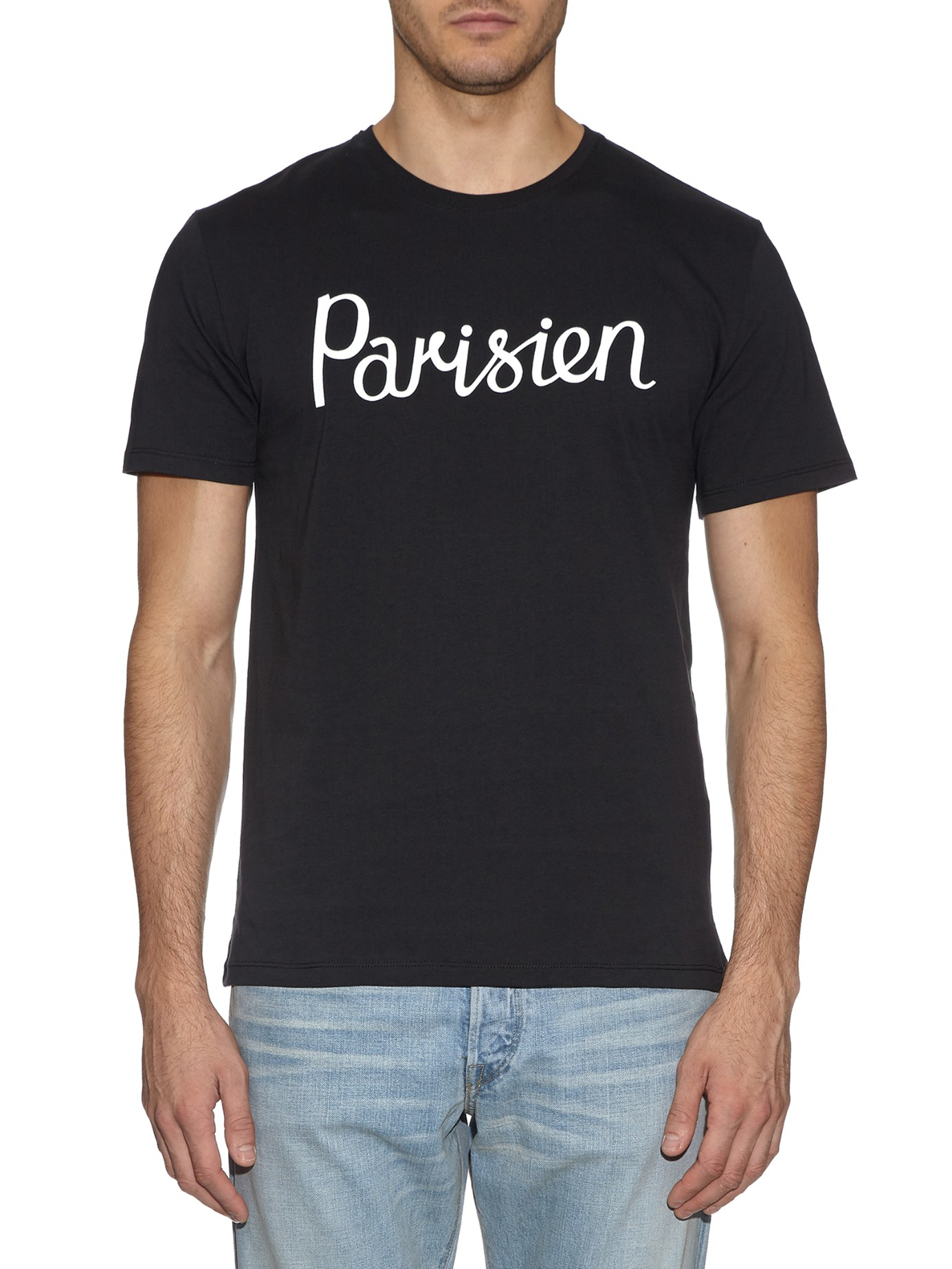 Maison kitsuné 'Parisien' Printed Logo T-Shirt in Black for Men | Lyst