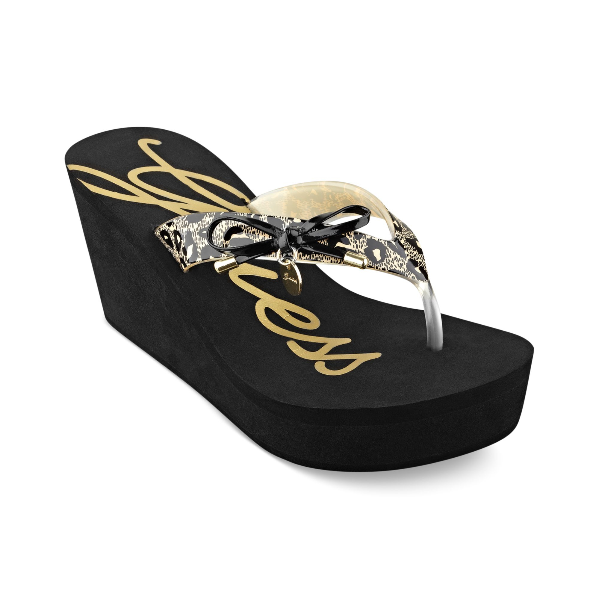 Guess Shoes Sorliea Platform Wedge Thong Sandals in Black | Lyst