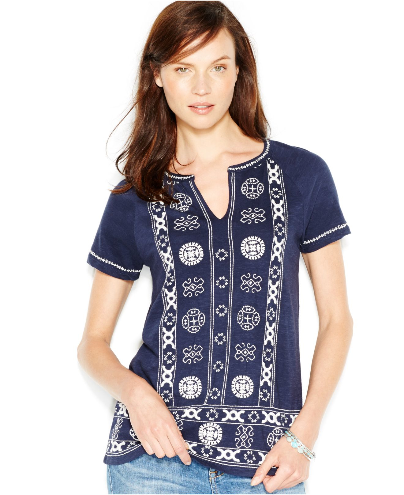 short sleeve embroidered top