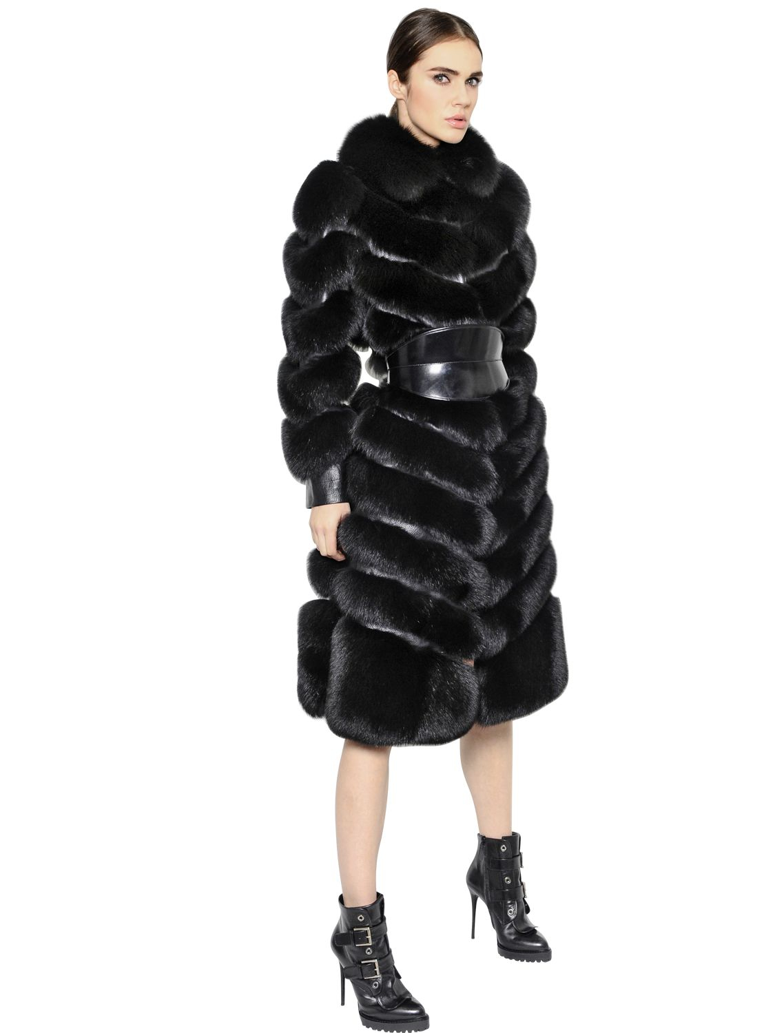 Alexander McQueen Fox Fur \u0026 Nappa Leather Coat in Black | Lyst