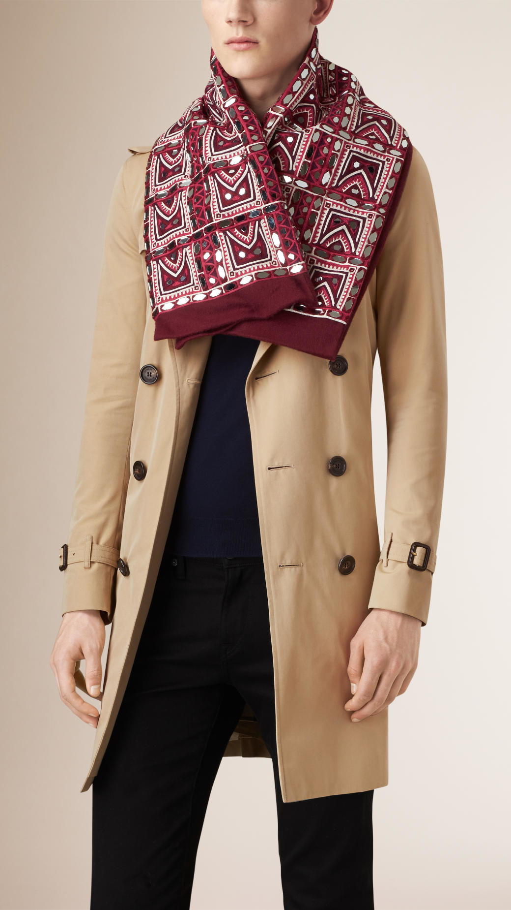 Lyst Burberry Handembroidered Cashmere Scarf in Red for Men
