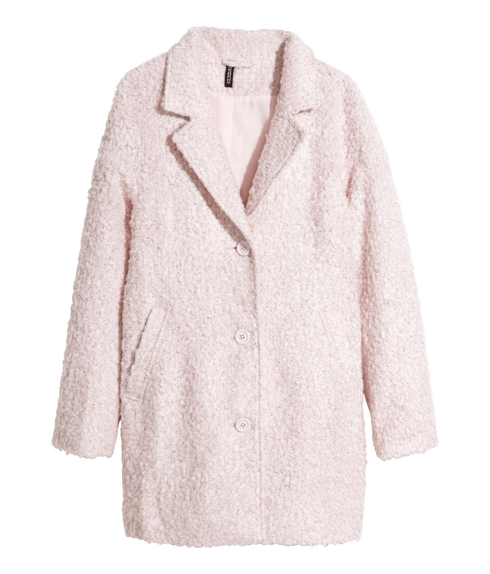 H&M Bouclé Coat in Light Pink (Pink) - Lyst