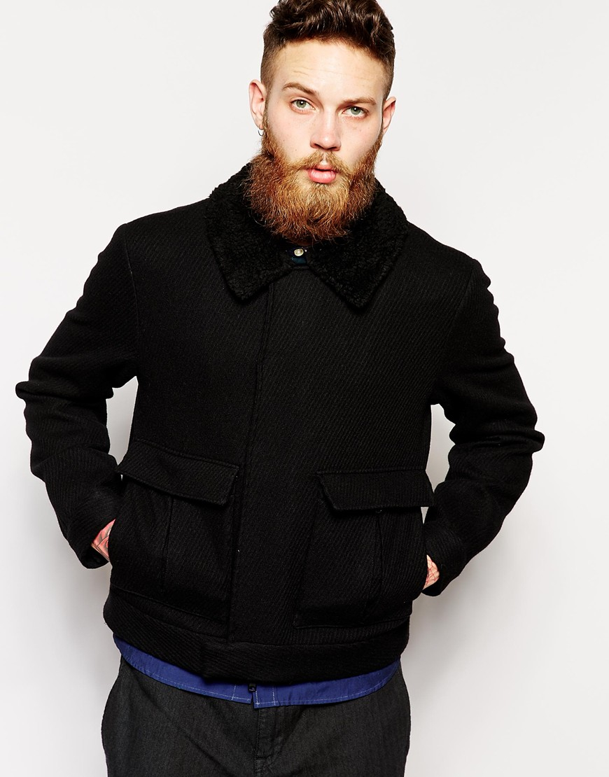 Uniforms For The Dedicated Bomber Jacket With Shearling Collar in Black ...