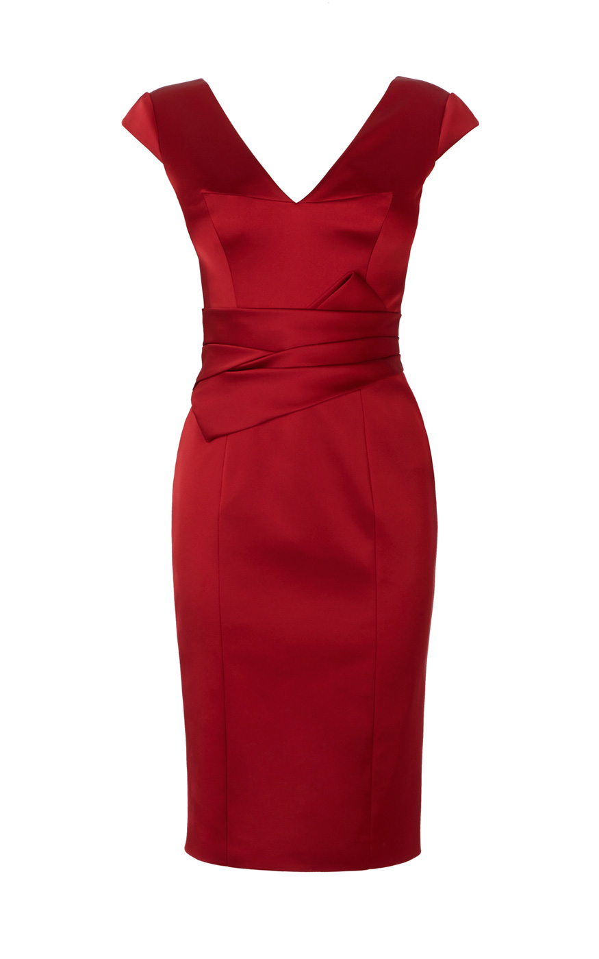 Karen Millen Satin Pencil Dress in Red Lyst